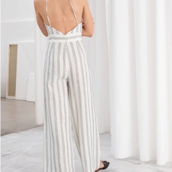 & Other Stories Linen Blend Jumpsuit Stripe White Open Back Size 6 Women's - Picture 2 of 16